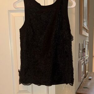 Ann Taylor lace embellished front.  Black Lace Sleeveless Top.  Like new.